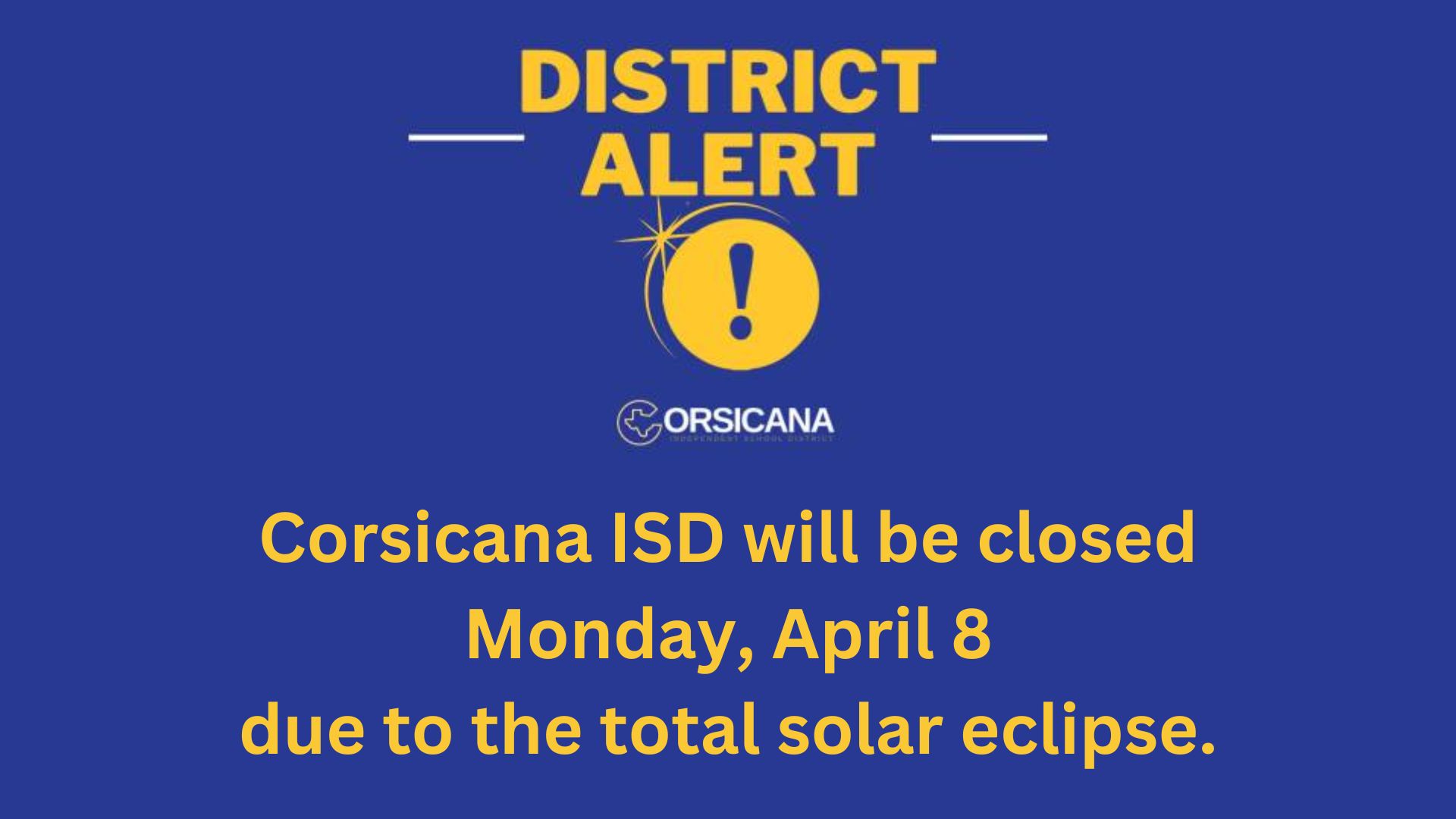 District alert with solar eclipse logo